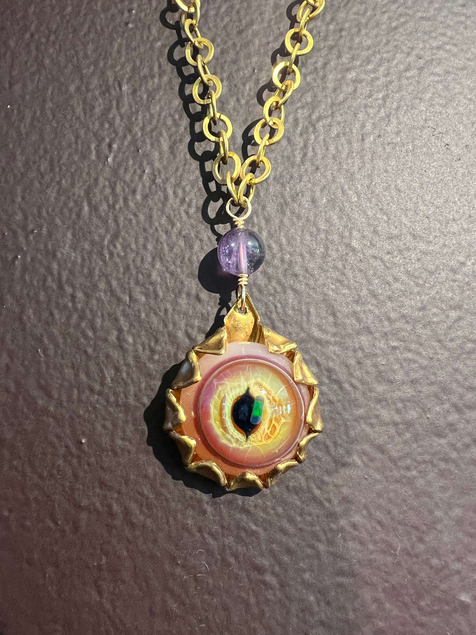 Borosilicate Glass Eye Necklace with Opal and Amethyst by Pake