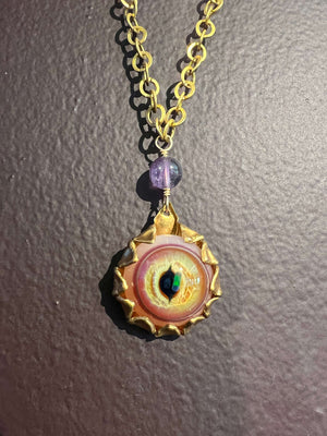 Borosilicate Glass Eye Necklace with Opal and Amethyst by Pake Stephens + Steve Vaught