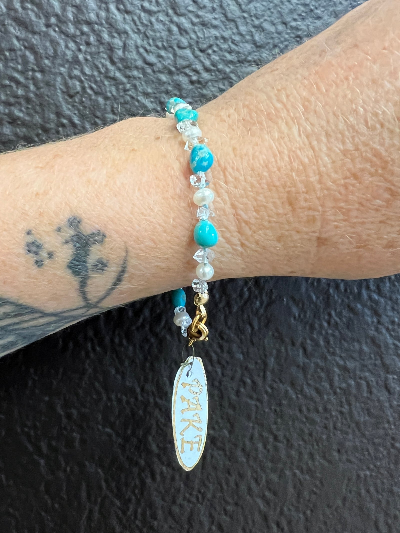 Freshwater Pearl, Turquoise and Herkimer Diamond Bracelet by Pake