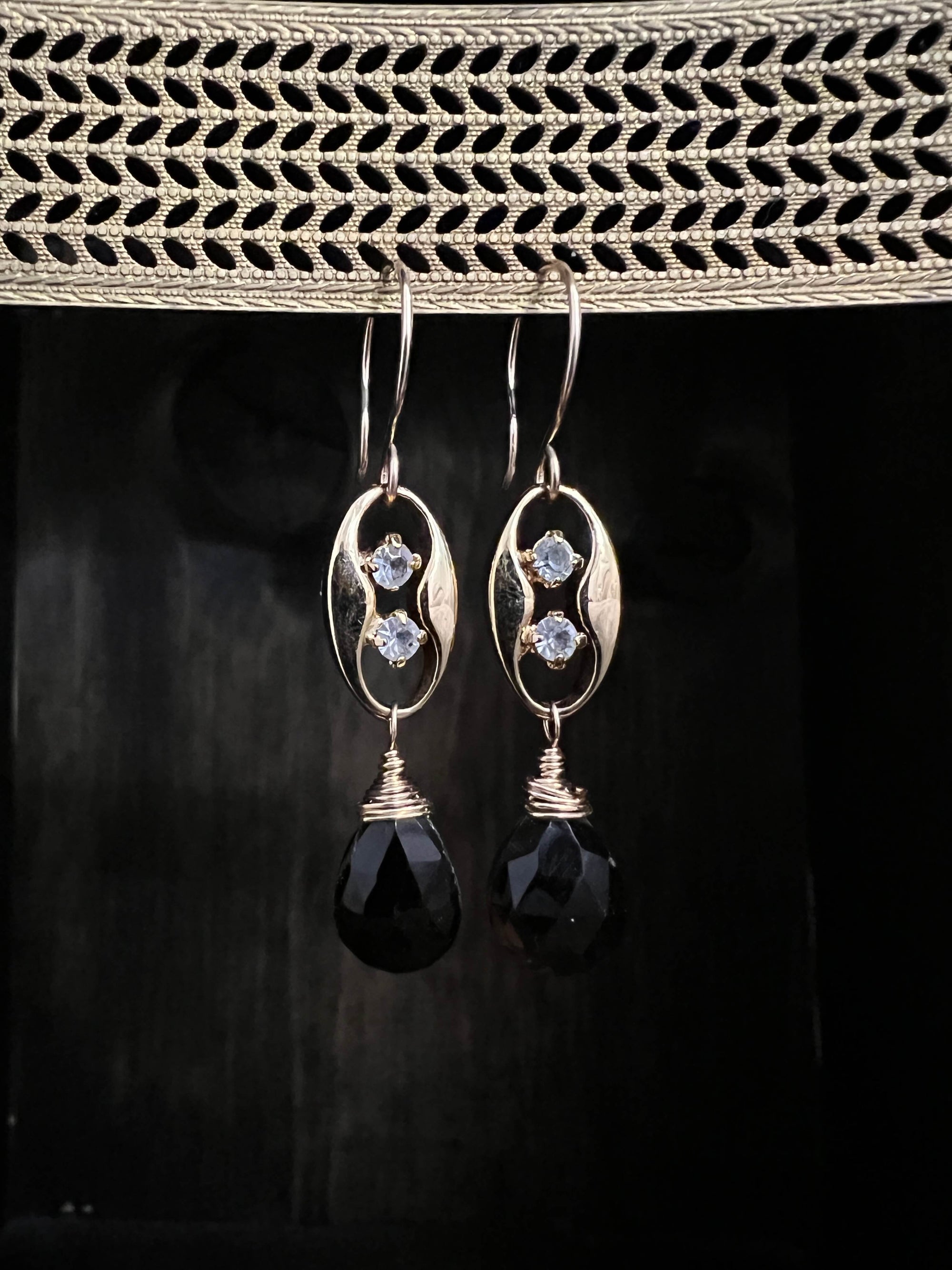 Vintage Rhinestone and Black Spinel Earrings by Pake