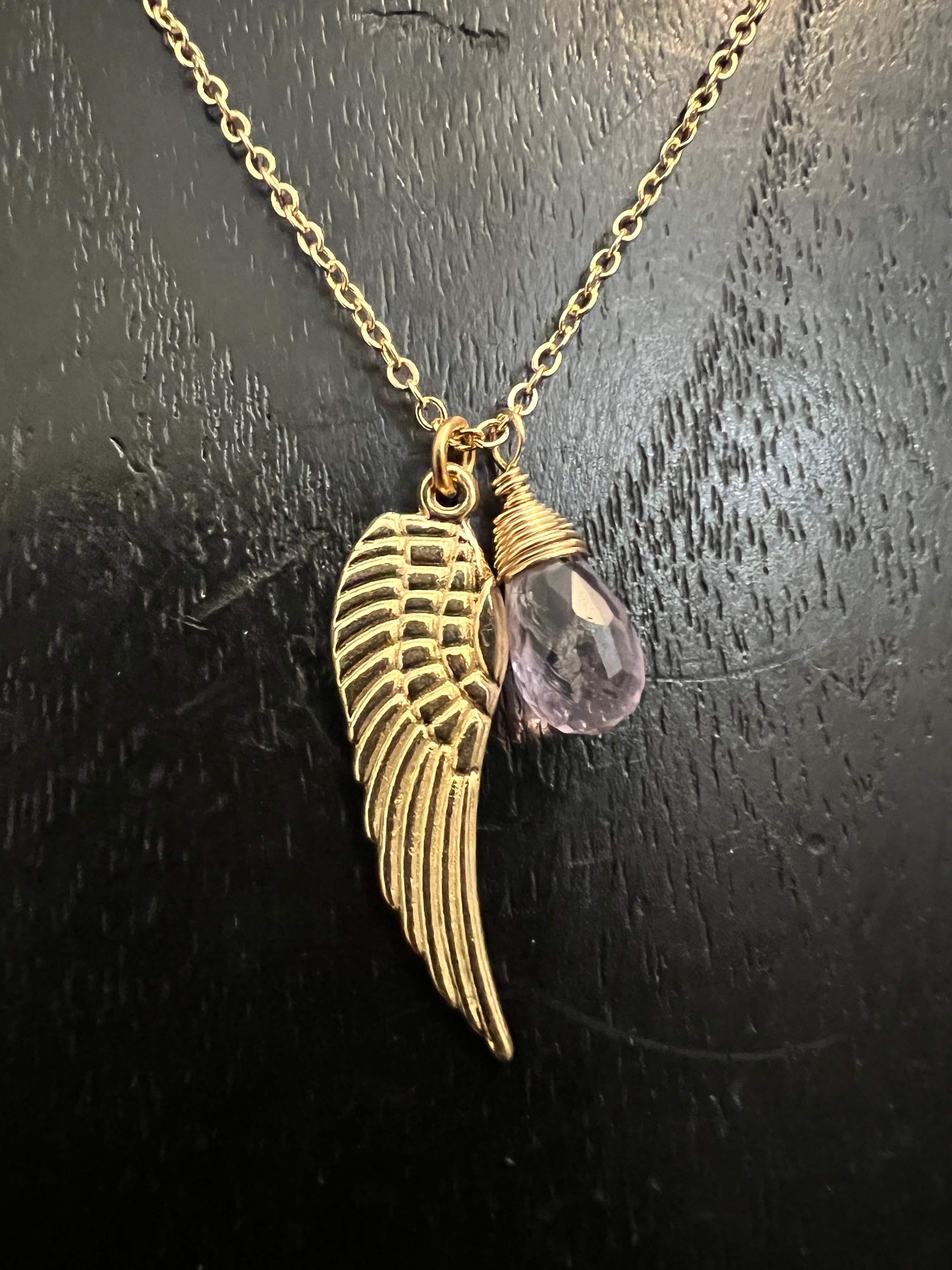 Wing and Amethyst Necklace by Pake