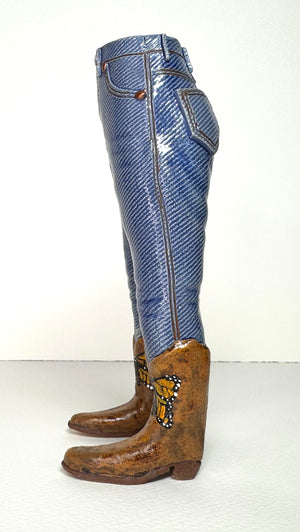 Walkabout Jeans Cowgirl in Brown Boots with Butterflies by Pamela Gross