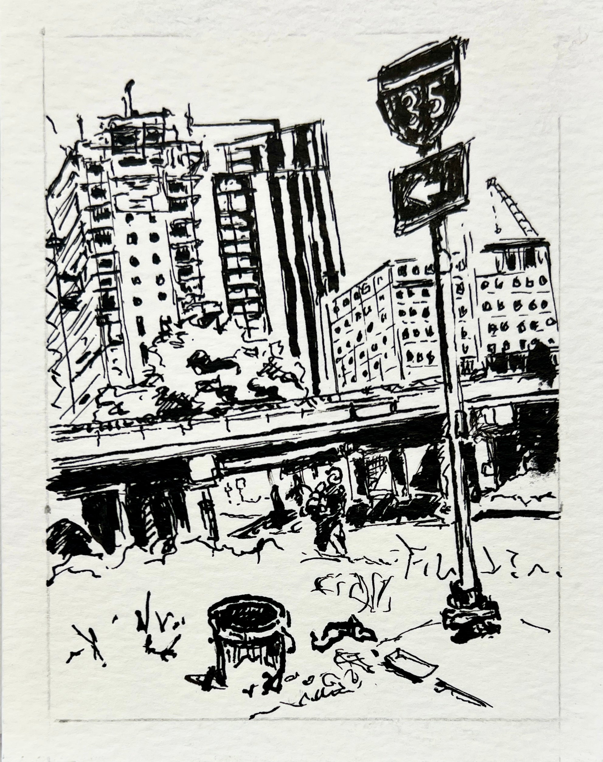 IH-35 Around Cesar Chavez by Paul Moncus - Mini Original