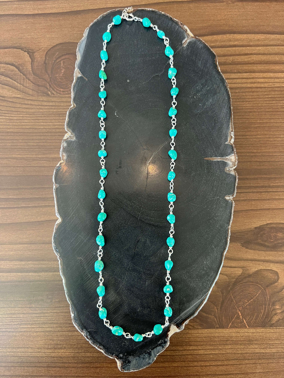 Nacozori Turquoise choker with sterling silver wire work by Rebecca Frazier