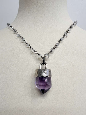 Amethyst on Herkimer Diamond Chain Necklace by Rebecca Frazier