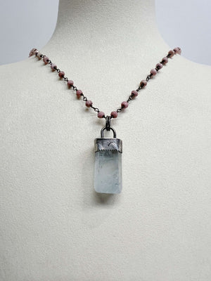 Aquamarine on Rhodochrosite Chain Necklace by Rebecca Frazier