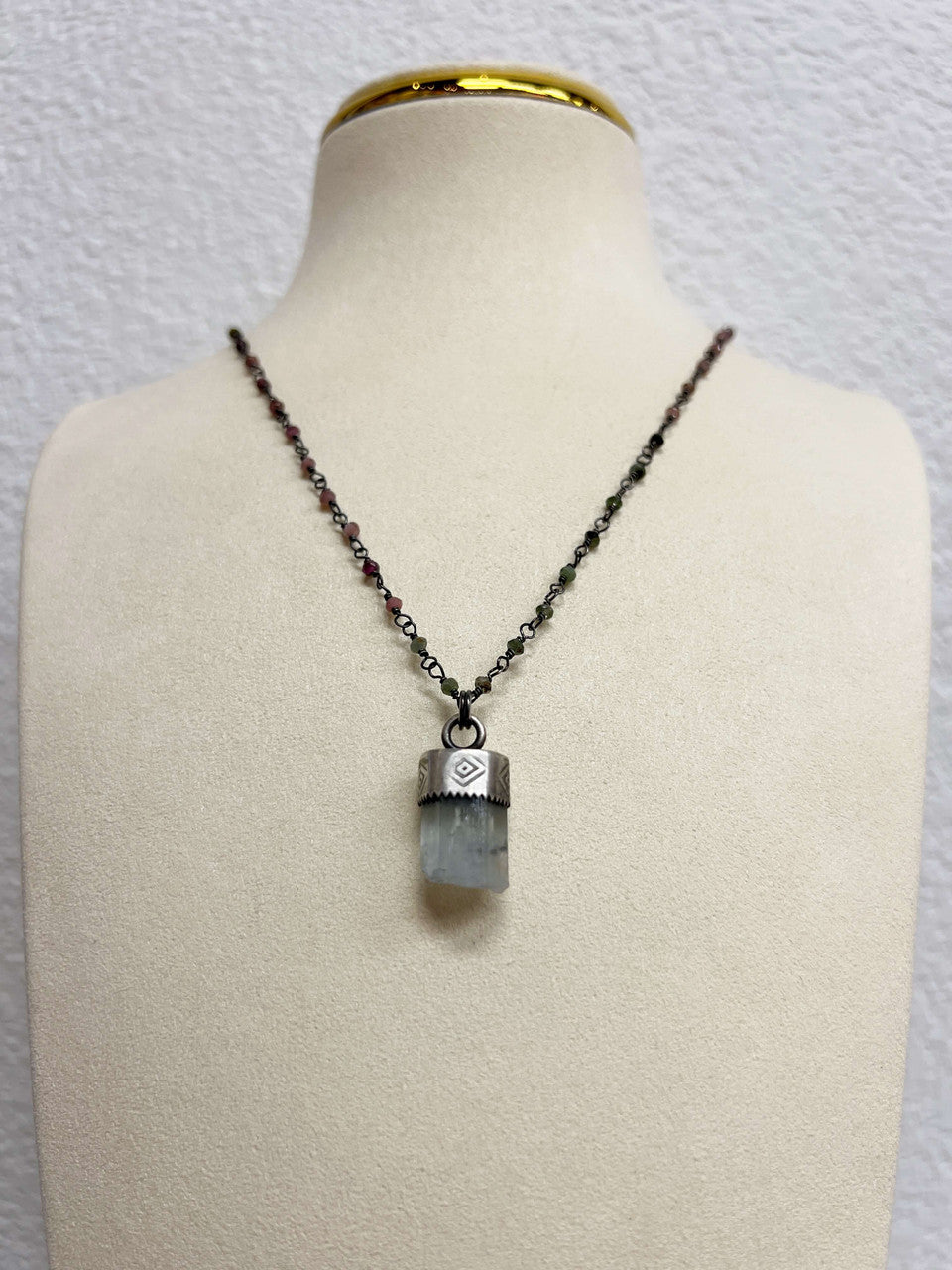 Aquamarine Pendant on a Watermelon Tourmaline Chain Necklace by Rebecca Frazier