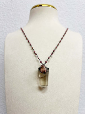 Citrine with Mexican Fire Opal Pendant on Pink Tourmaline Chain Necklace by Rebecca Frazier