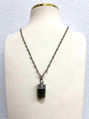 Green Tourmaline Pendant on a Sunstone Chain by Rebecca Frazier