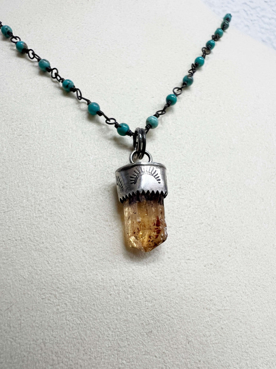 Imperial Topaz Pendant on a Turquoise Chain Necklace by Rebecca Frazier