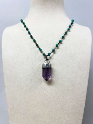 Amethyst Pendant on a Kingman Turquoise Chain by Rebecca Frazier Jewelry