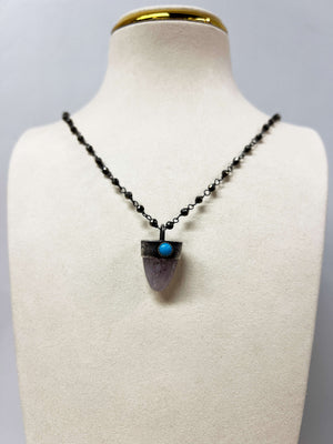 Amethyst and Sleeping Beauty Turquoise Pendant on a Pyrite Chain by Rebecca Frazier Jewelry