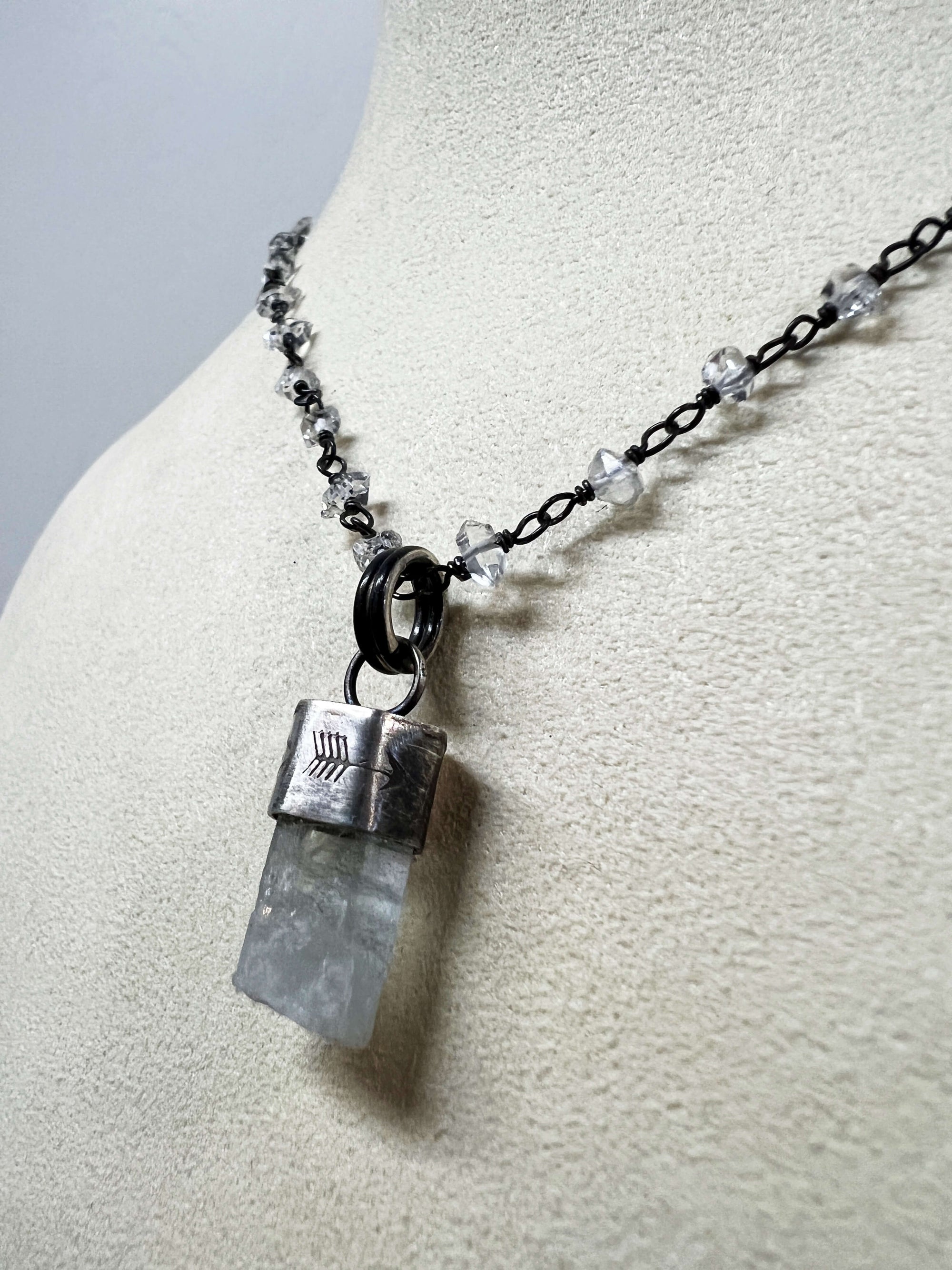 Aquamarine Pendant on a Herkimer Diamond Chain by Rebecca Frazier Jewelry