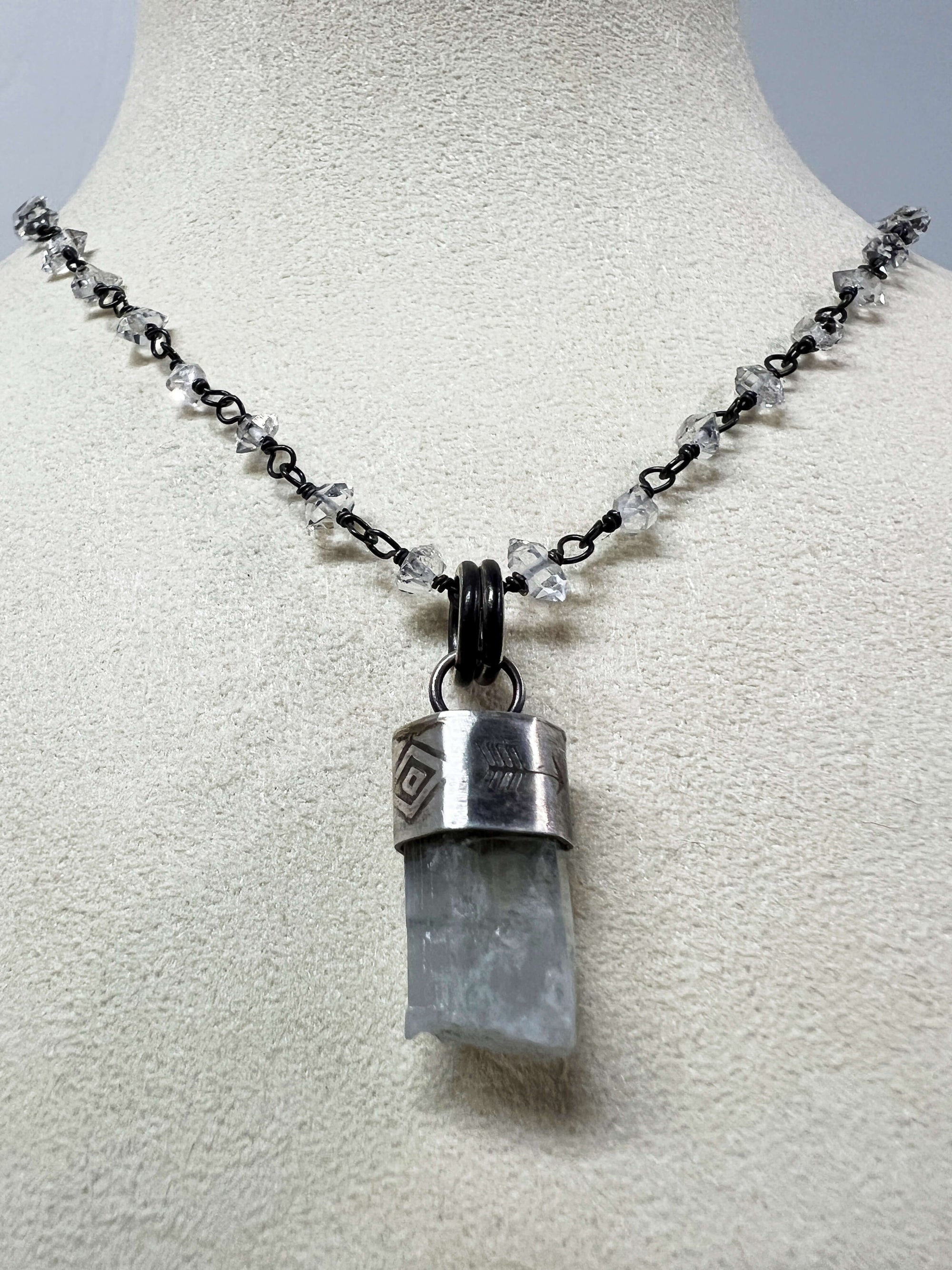 Aquamarine Pendant on a Herkimer Diamond Chain by Rebecca Frazier Jewelry