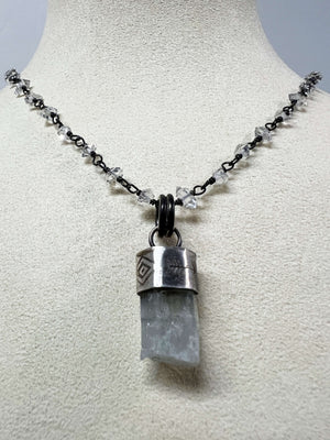 Aquamarine Pendant on a Herkimer Diamond Chain by Rebecca Frazier Jewelry