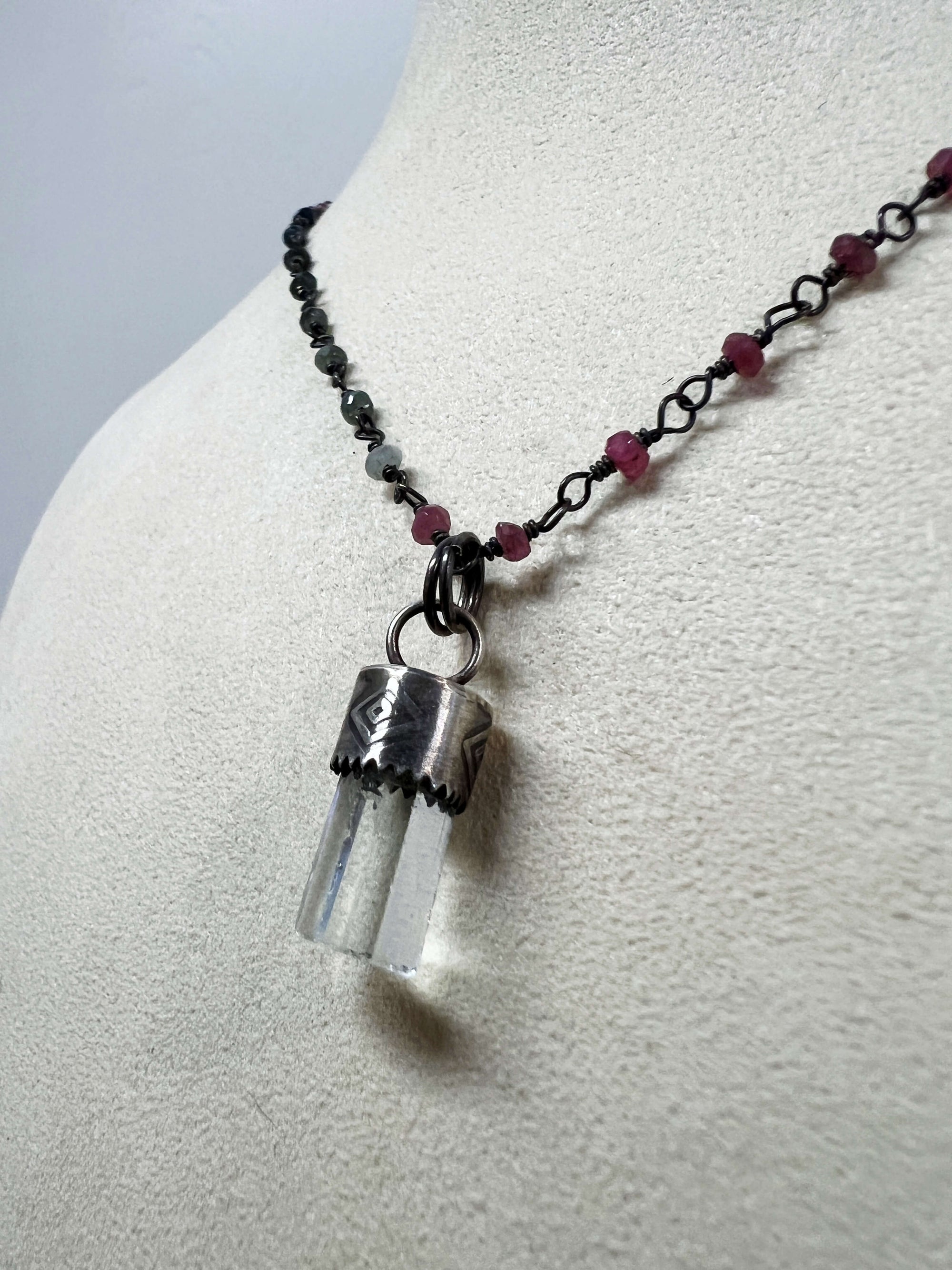 Aquamarine Pendant on a Watermelon Tourmaline Chain by Rebecca Frazier Jewelry