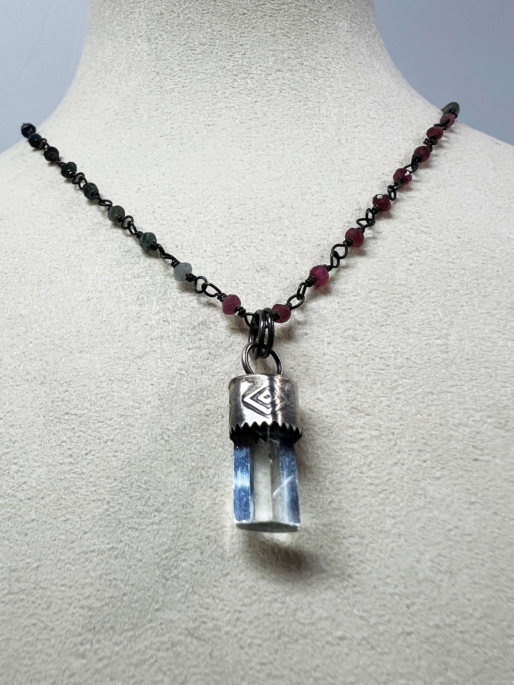 Aquamarine Pendant on a Watermelon Tourmaline Chain by Rebecca Frazier Jewelry