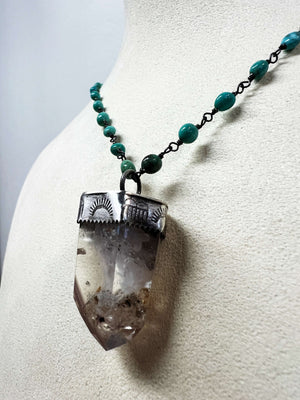 Lithium Quartz Pendant on a Kingman Turquoise Chain by Rebecca Frazier Jewelry