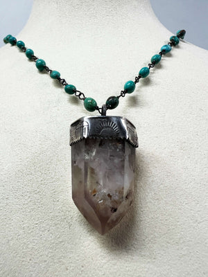 Lithium Quartz Pendant on a Kingman Turquoise Chain by Rebecca Frazier Jewelry