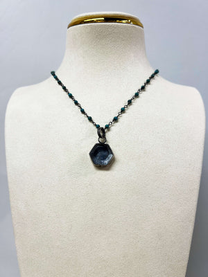 Quartz Hexagon Pendant on a Kingman Turquoise Chain by Rebecca Frazier Jewelry