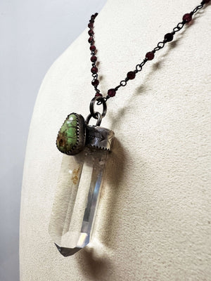 Quartz and Variscite Pendant on a Garnet Chain by Rebecca Frazier Jewelry