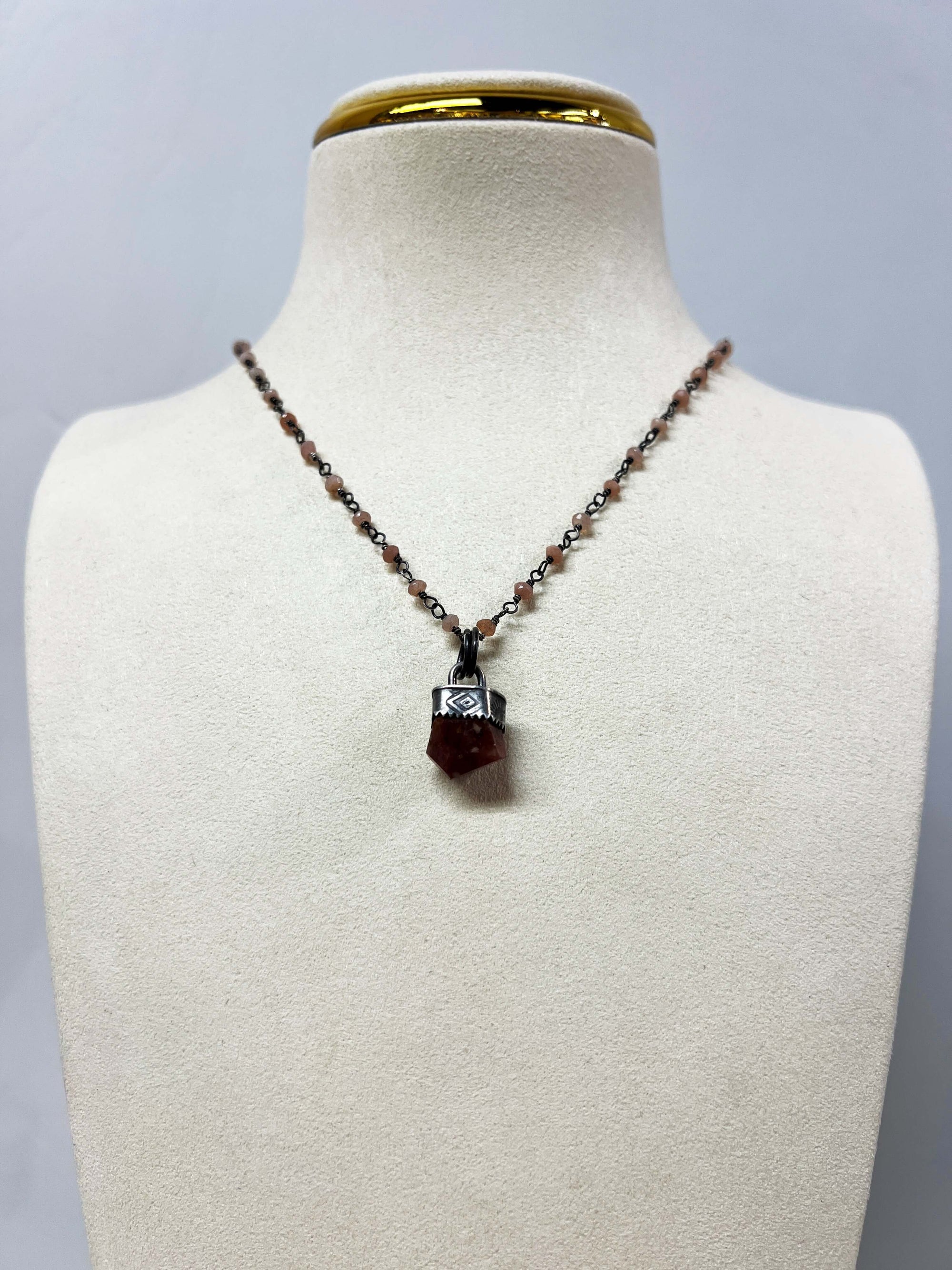 Ruby Nugget Pendant on a Sunstone Chain by Rebecca Frazier Jewelry