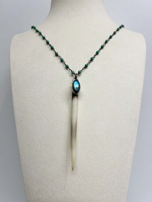 African Porcupine Quill with Labradorite on Elisa Turquoise Chain Necklace by Rebecca Frazier