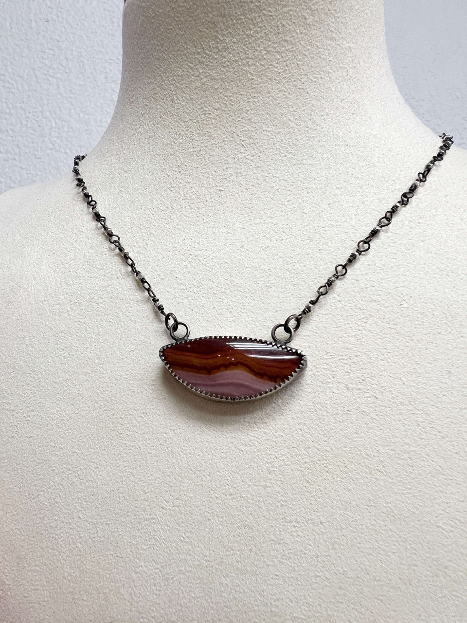 Red Falcon Jasper on a Fine Silver Beaded Chain Necklace by Rebecca Frazier