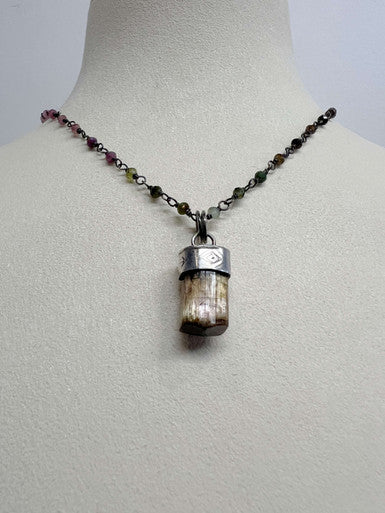 Smokey Quartz and Topaz on Watermelon Tourmaline Chain Necklace by Rebecca Frazier