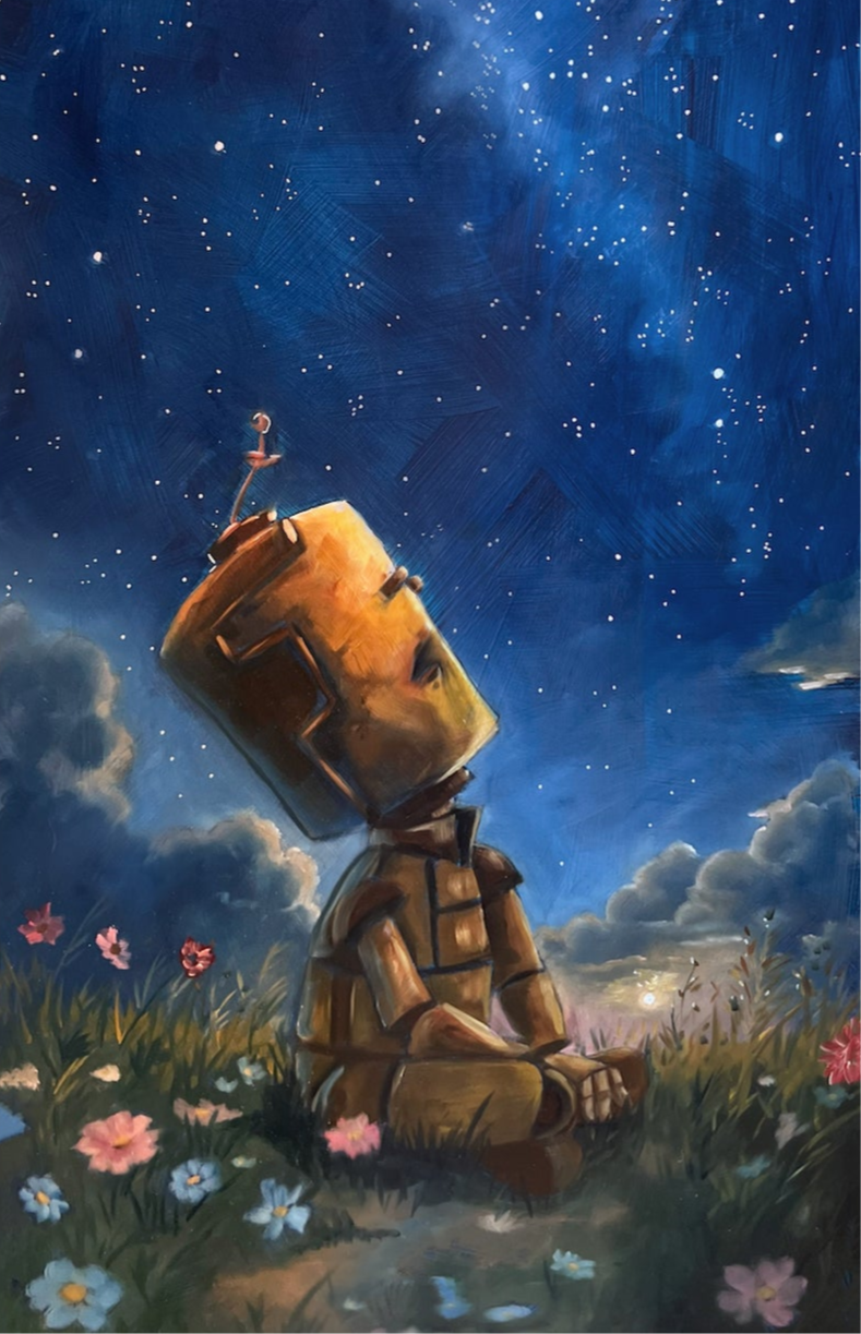 Reverie Bot - Robots in Rowboats by Lauren Briere + Print on Wood "Brick"