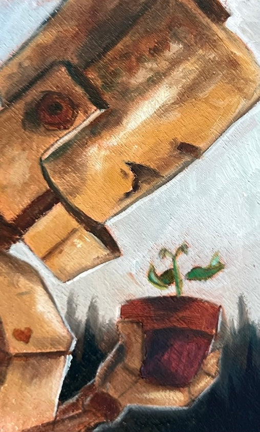 Grow Bot - Robots in Rowboats by Lauren Briere + Print on Wood "Brick"