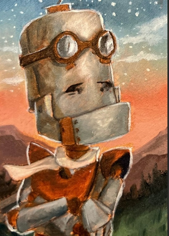 Voyager Bot - Robots in Rowboats by Lauren Briere + Print on Wood "Brick"