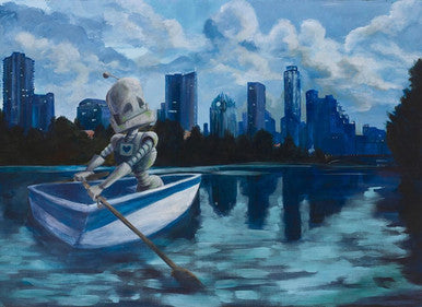 Austin Bot - Robots in Rowboats by Lauren Briere + Paper Print