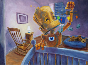 Why robots?!
"A series of oil paintings about sweet n' sad robots who experience the world in a way we take for granted" -Lauren Briere.