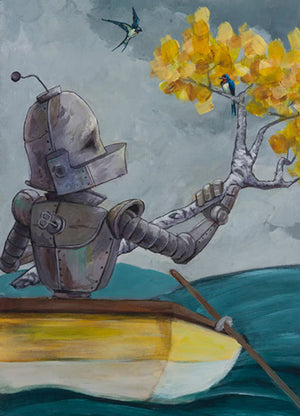 Birdy Bot - Robots in Rowboats by Lauren Briere + Paper Print