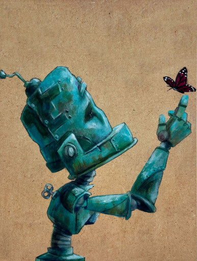 Butterly #2 Bot - Robots in Rowboats by Lauren Briere + Print on Wood "Brick"