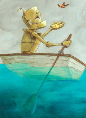 Butterfly Bot - Robots in Rowboats by Lauren Briere + Print on Wood Panel