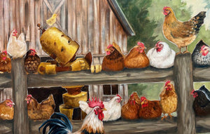 Chickens Bot - Robots in Rowboats by Lauren Briere + Print on Wood "Brick"