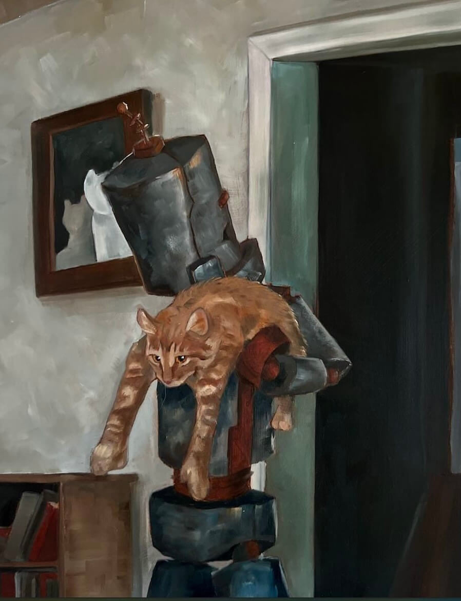 Cozy Cat Bot - Robots in Rowboats by Lauren Briere + Print on Wood "Brick"