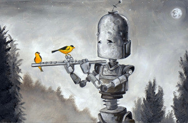 Finch Flute Bot - Robots in Rowboats by Laruen Briere + Print on Wood Panel