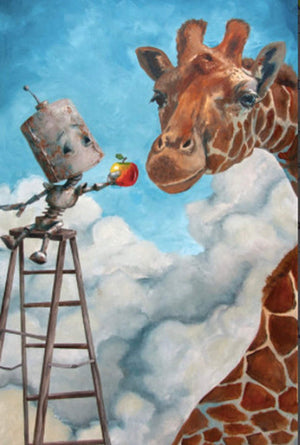 Giraffe Bot - Robots in Rowboats by Lauren Briere + Large Wood Panel Print