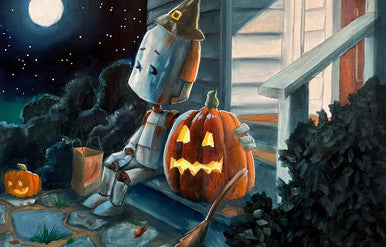 Halloween Bot - Robots in Rowboats by Lauren Briere + Paper Print