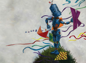 K Bot - Robots in Rowboats by Lauren Briere + Print on Wood Panel