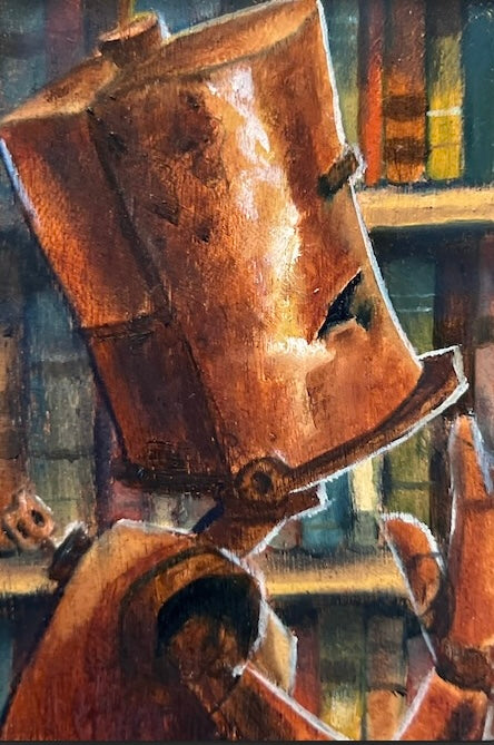 Library Bot 2 - Robots in Rowboats by Lauren Briere + Print on Wood "Brick"