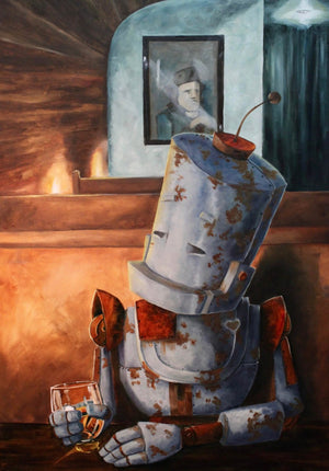 Nightcap Bot - Robots in Rowboats by Lauren Briere + Paper Print