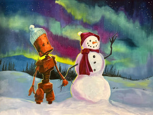 Northern Lights Bot - Robots in Rowboats by Lauren Briere + Paper Print