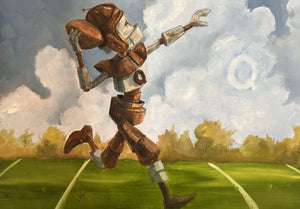 Quarterback Bot - Robots in Rowboats by Lauren Briere + Print on Wood "Brick"