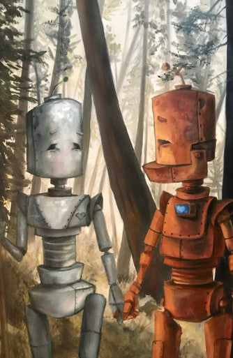 Redwoods Bot - Robots in Rowboats by Lauren Briere +  Print on Wood "Brick"