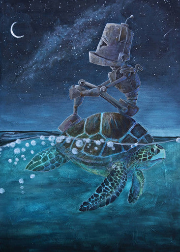 Sea Turtle Bot -Robots in Rowboats by Lauren Briere + Paper Print