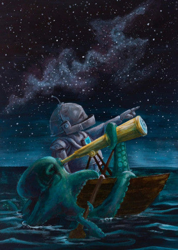 Stargazer Bot - Robots in Rowboats by Lauren Briere + Paper Print